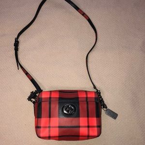 Red plaid Coach crossbody
